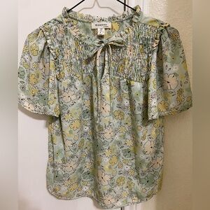Monteau Floral Blouse - Green and Yellow